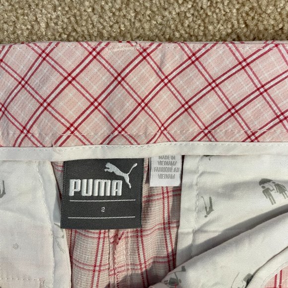 Puma Women's Stretch Plaid Checkered Chino Active Sports Golf Shorts - Picture 2 of 2
